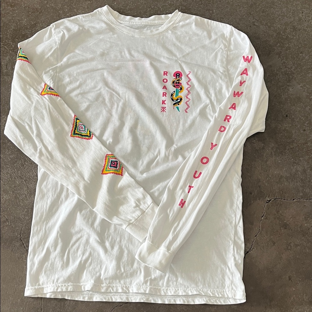 Roark White Long Sleeve Tee with Neon Pink & Aqua Accents